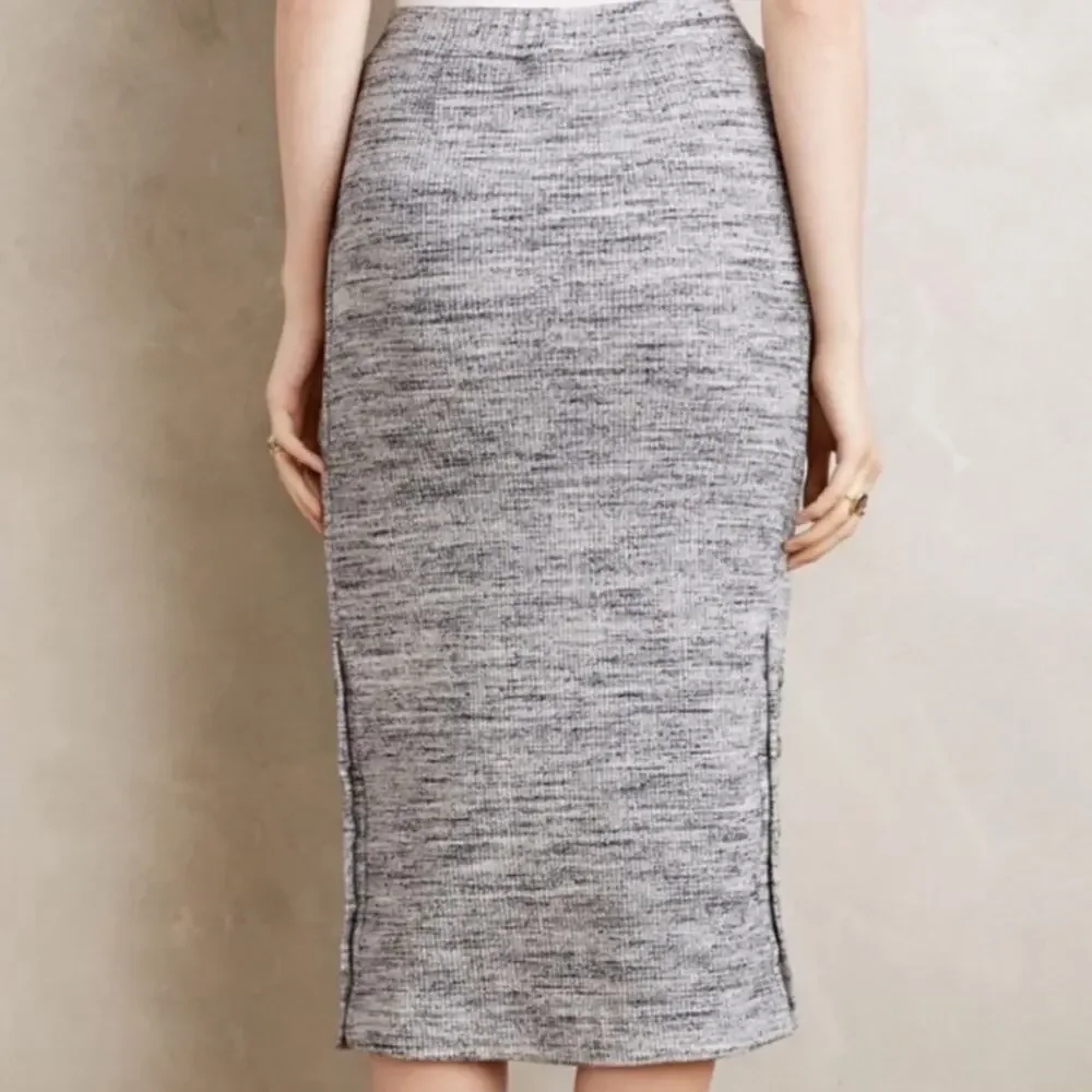 Maeve Anthropologie Rib Knit Stretch Button Column Midi Skirt Gray Size S